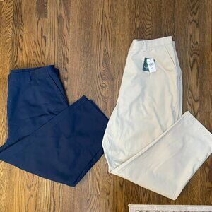 (2) L.L. Bean Original Fit chinos navy cropped pants & khaki pants 20R NWT women